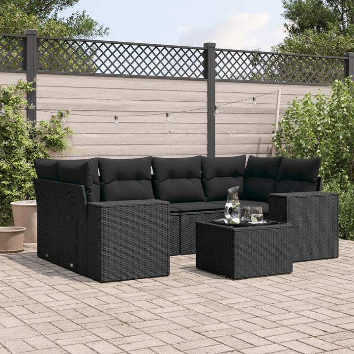 sofasæt til haven 7 dele med hynder polyrattan sort