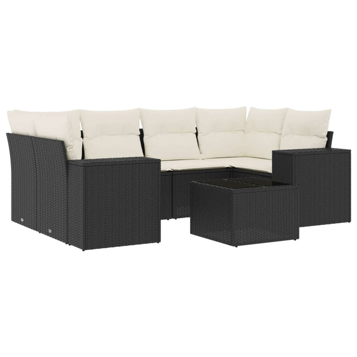 sofasæt til haven 7 dele med hynder polyrattan sort