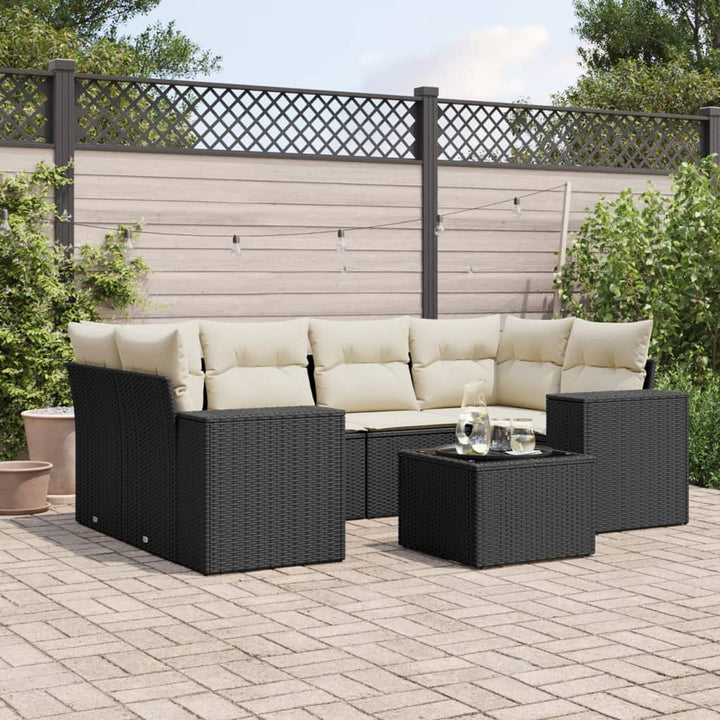 sofasæt til haven 7 dele med hynder polyrattan sort