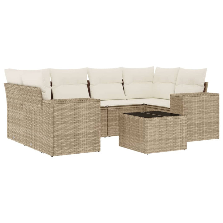 sofasæt til haven 7 dele med hynder polyrattan beige
