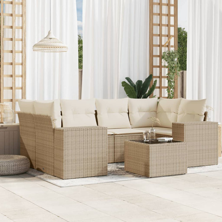 sofasæt til haven 7 dele med hynder polyrattan beige
