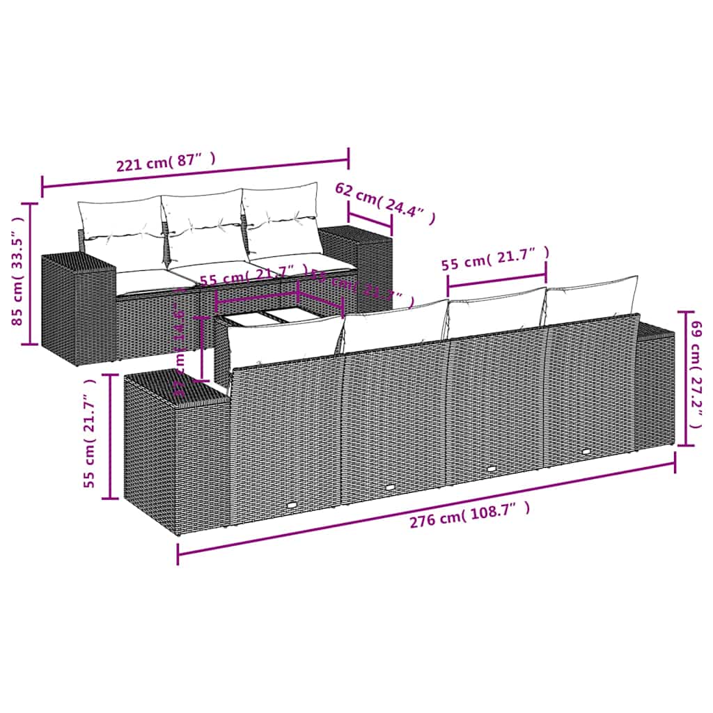 sofasæt til haven 8 dele med hynder polyrattan lysegrå