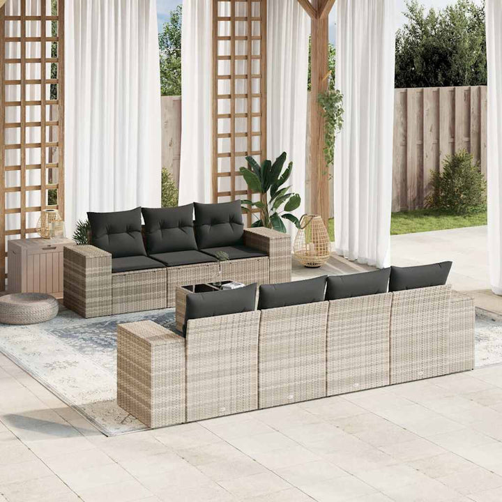 sofasæt til haven 8 dele med hynder polyrattan lysegrå