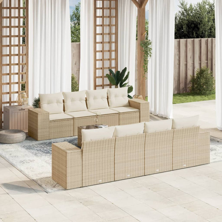 sofasæt til haven 9 dele med hynder polyrattan beige
