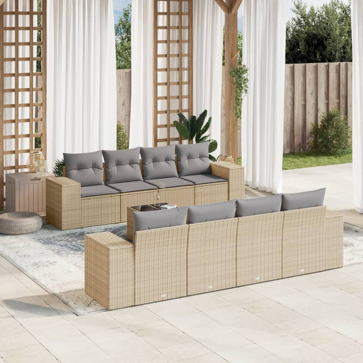 sofasæt til haven 9 dele med hynder polyrattan beige