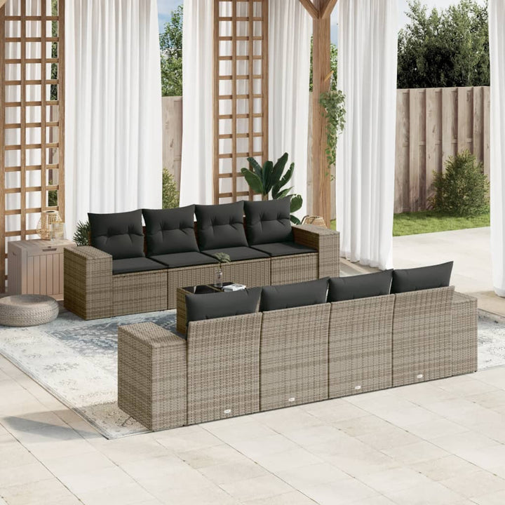 sofasæt til haven 9 dele med hynder polyrattan grå