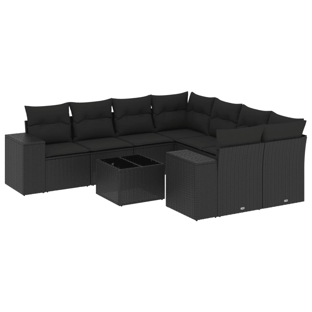 sofasæt til haven 9 dele med hynder polyrattan sort