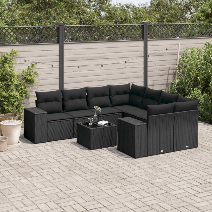 sofasæt til haven 9 dele med hynder polyrattan sort