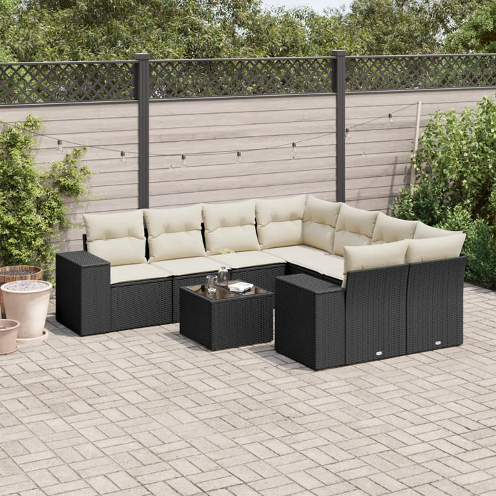 sofasæt til haven 9 dele med hynder polyrattan sort