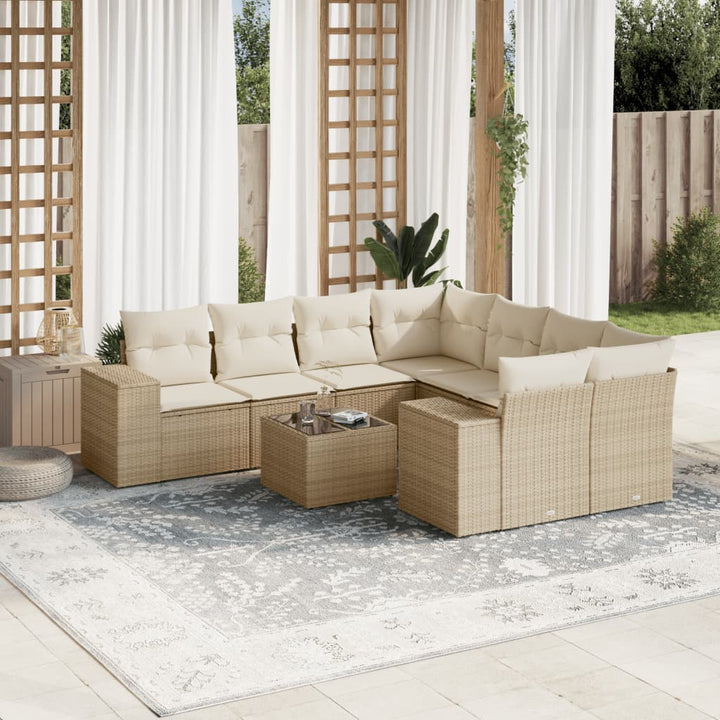 sofasæt til haven 9 dele med hynder polyrattan beige