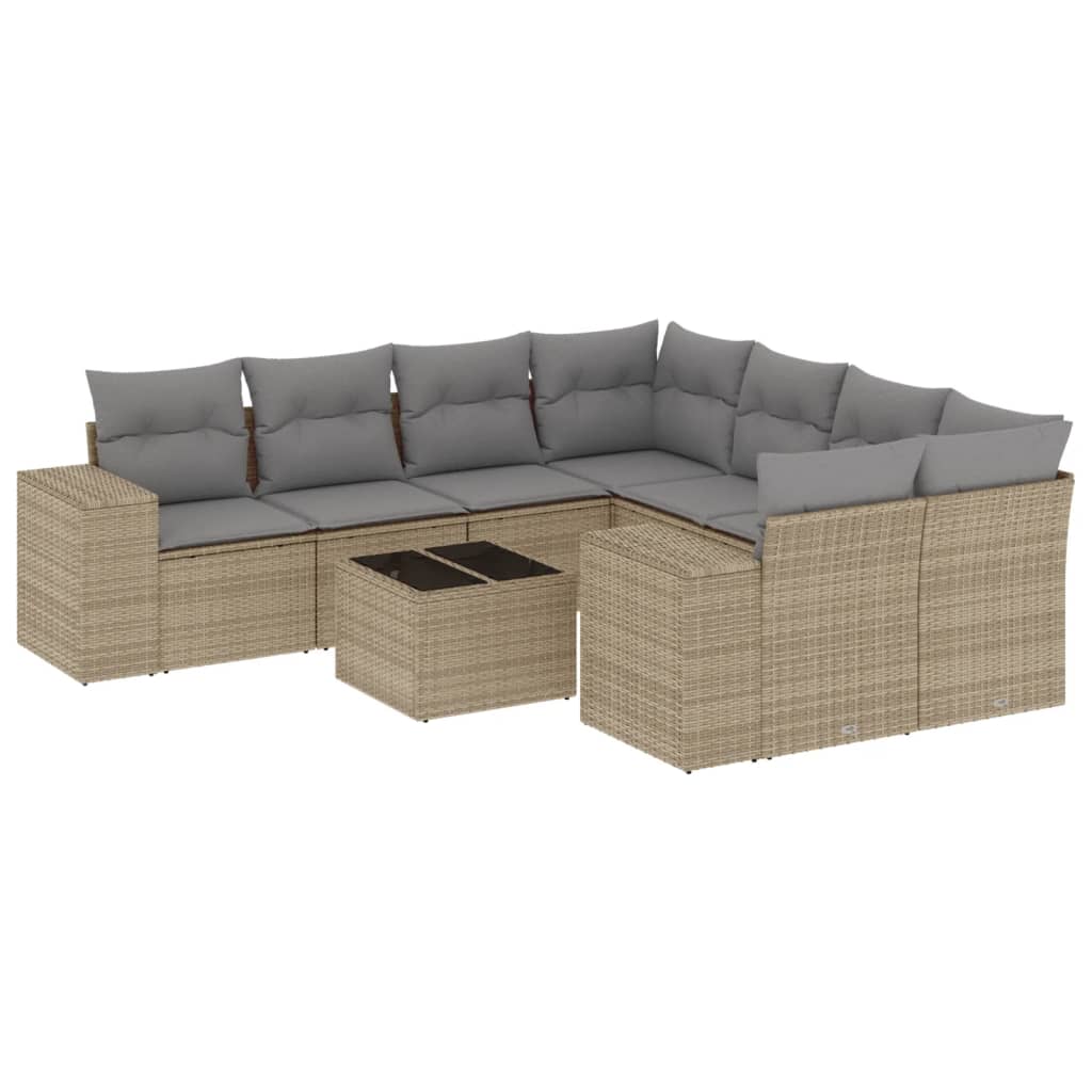 sofasæt til haven 9 dele med hynder polyrattan beige