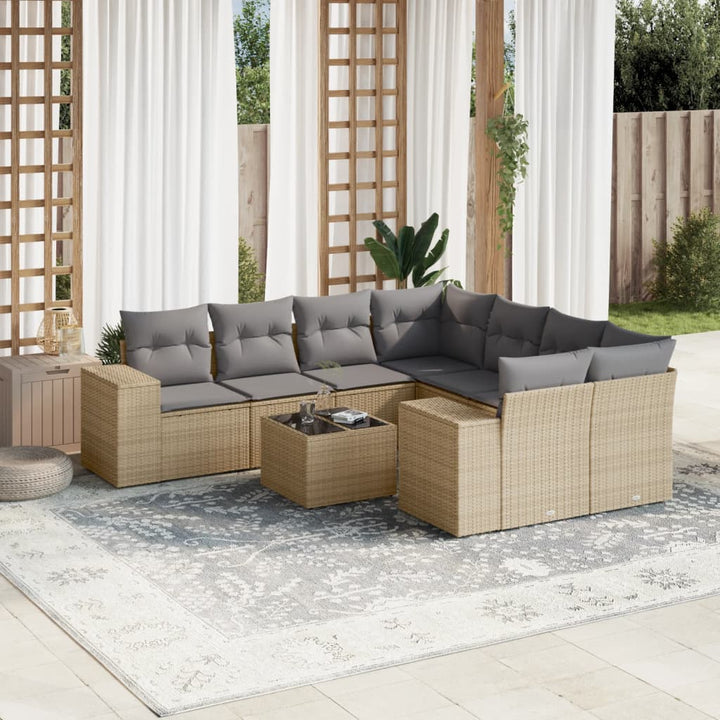 sofasæt til haven 9 dele med hynder polyrattan beige
