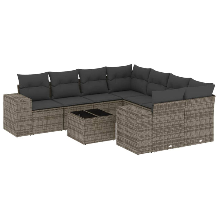 sofasæt til haven 9 dele med hynder polyrattan grå