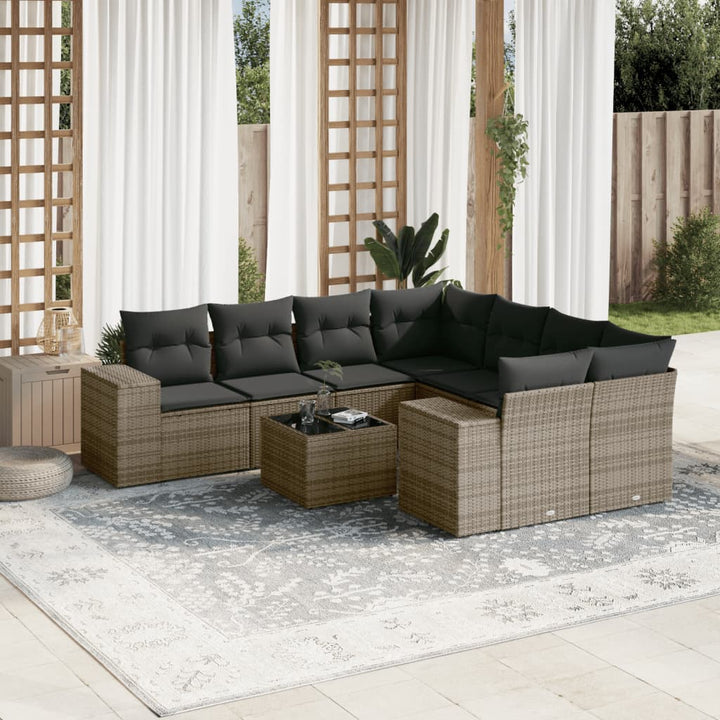 sofasæt til haven 9 dele med hynder polyrattan grå