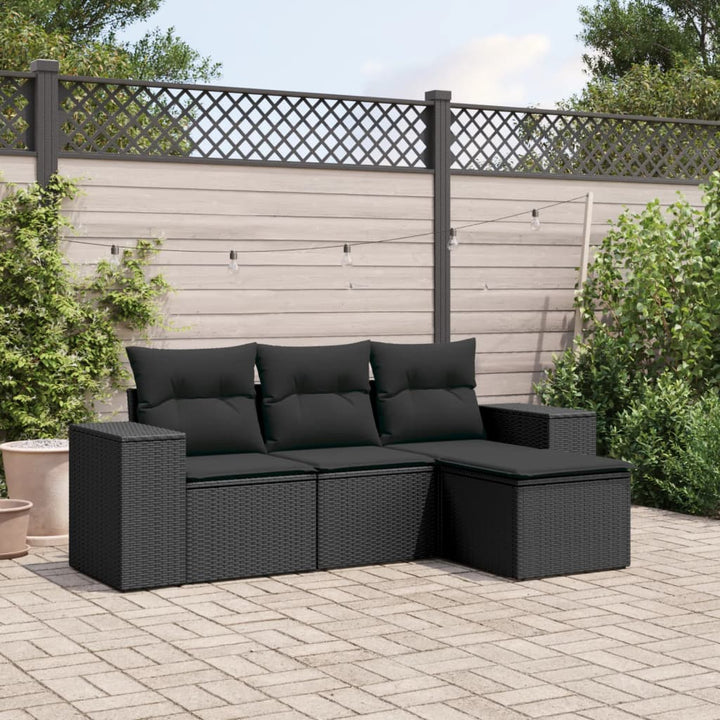 sofasæt til haven 4 dele med hynder polyrattan sort