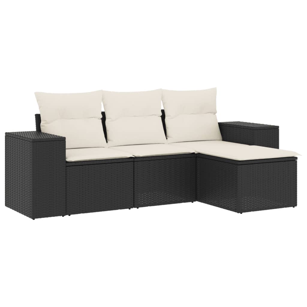 sofasæt til haven 4 dele med hynder polyrattan sort