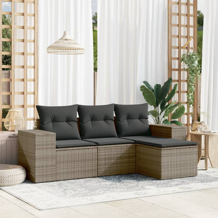 sofasæt til haven 4 dele med hynder polyrattan grå