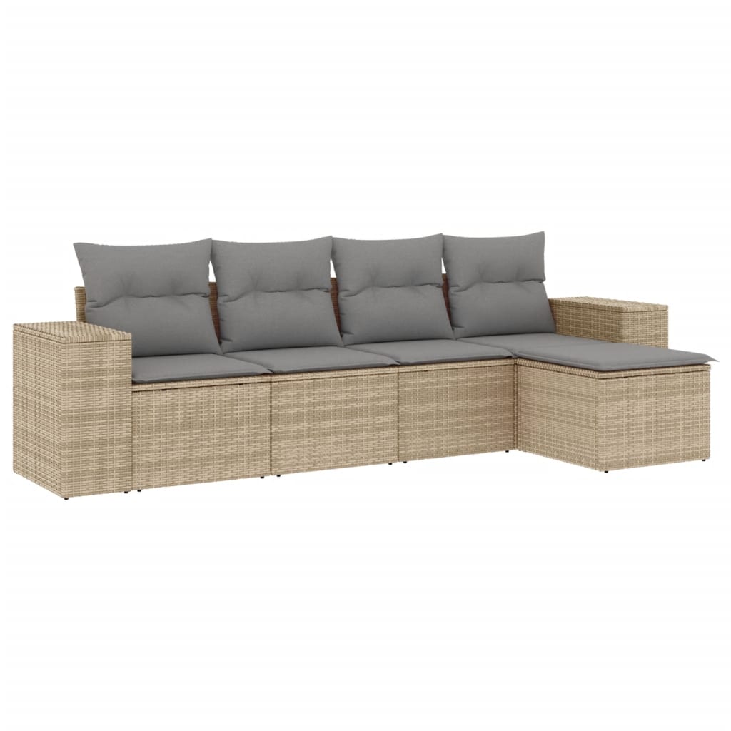 sofasæt til haven 5 dele med hynder polyrattan beige