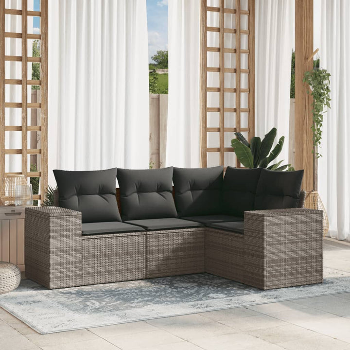 sofasæt til haven 4 dele med hynder polyrattan grå