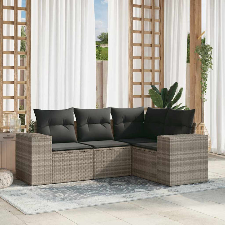 sofasæt til haven 4 dele med hynder polyrattan lysegrå