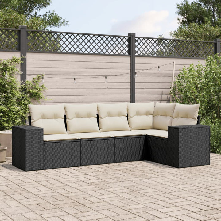 sofasæt til haven 5 dele med hynder polyrattan sort