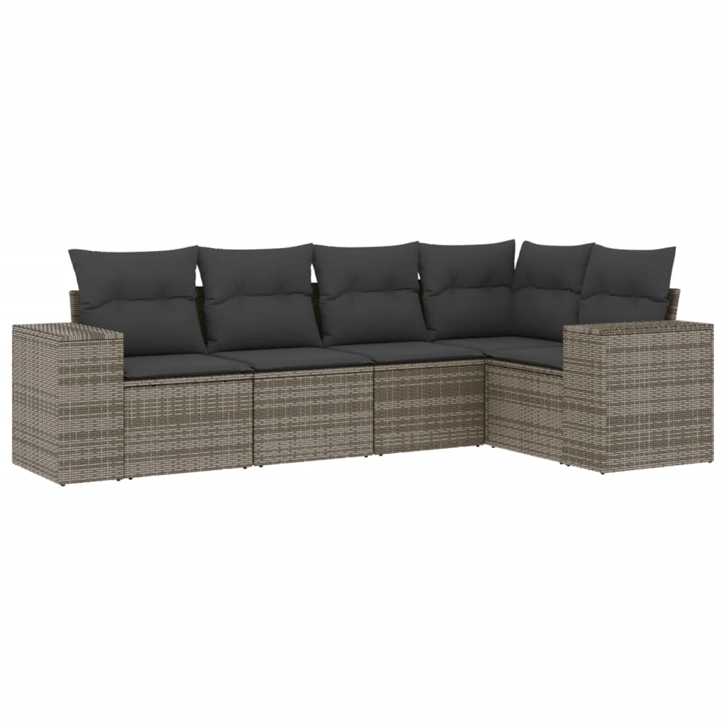 sofasæt 5 dele med hynder polyrattan grå