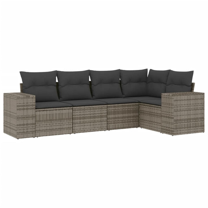 sofasæt 5 dele med hynder polyrattan grå