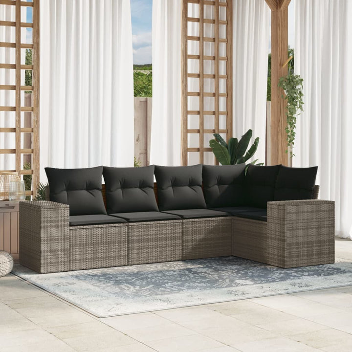 sofasæt 5 dele med hynder polyrattan grå