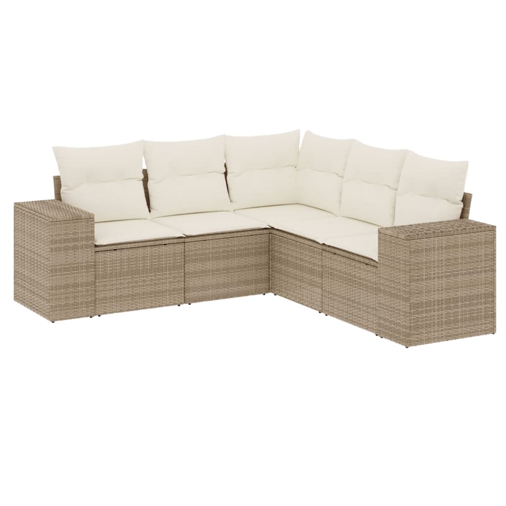 sofasæt til haven 5 dele med hynder polyrattan beige