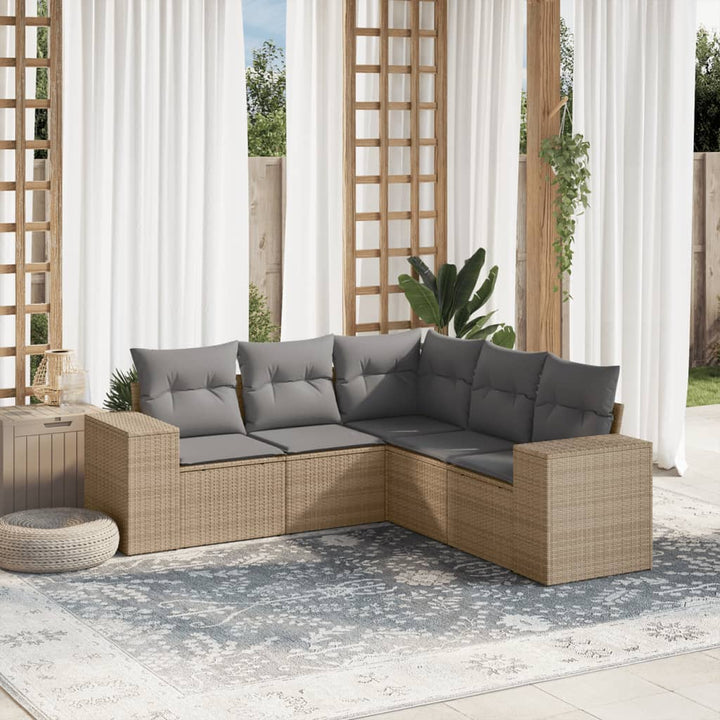 sofasæt til haven 5 dele med hynder polyrattan beige