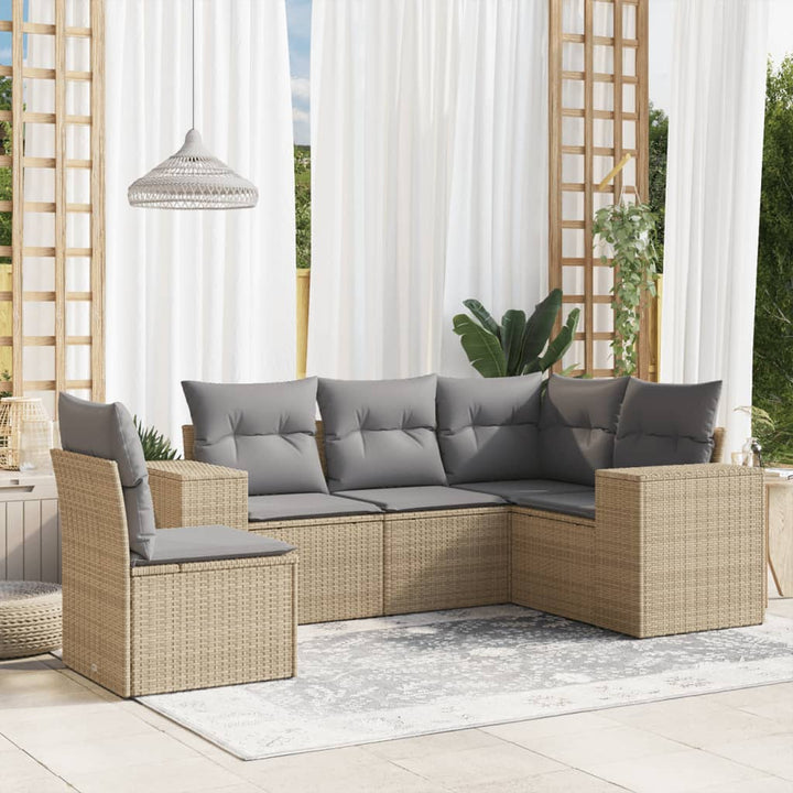 sofasæt til haven 5 dele med hynder polyrattan beige