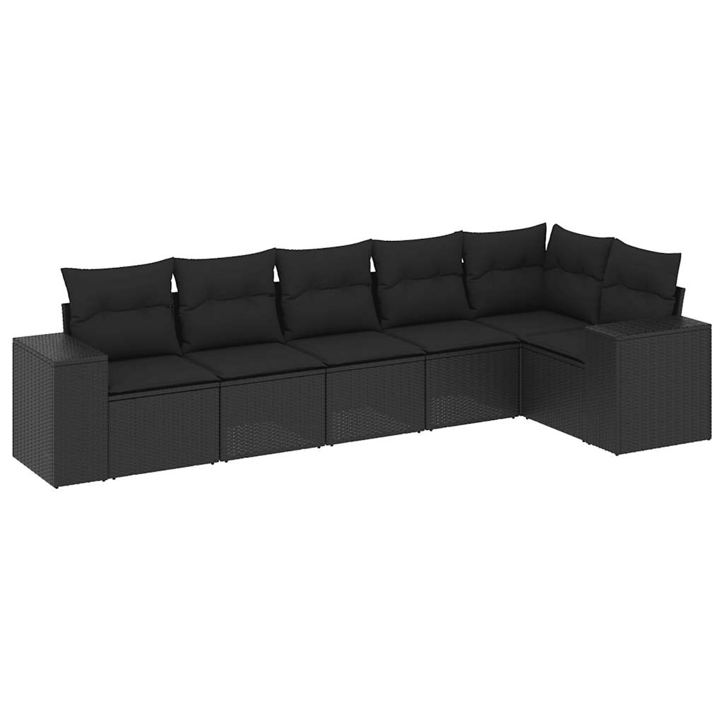 sofasæt til haven 6 dele med hynder polyrattan sort