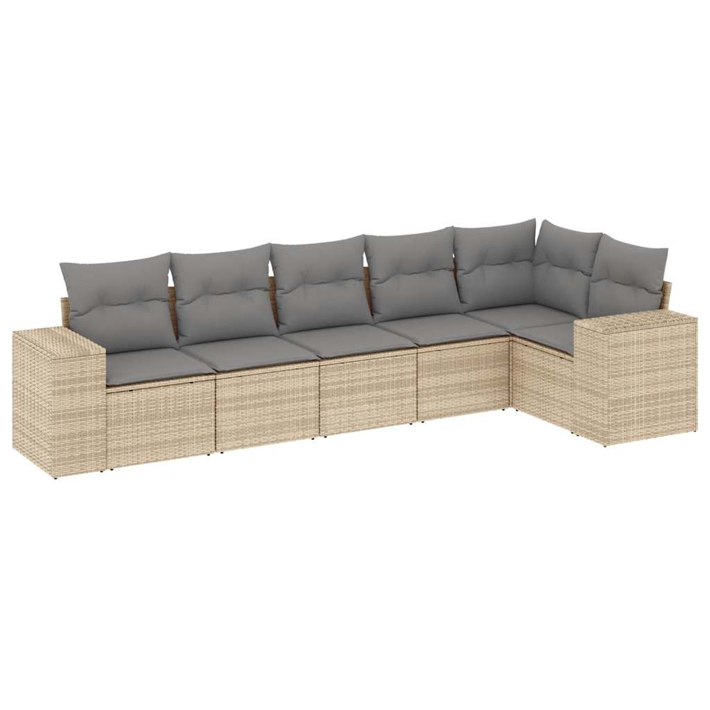 sofasæt til haven 6 dele med hynder polyrattan beige