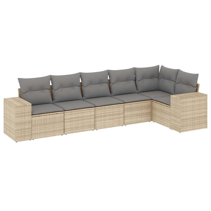 sofasæt til haven 6 dele med hynder polyrattan beige