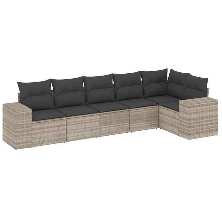 sofasæt til haven 6 dele med hynder polyrattan lysegrå