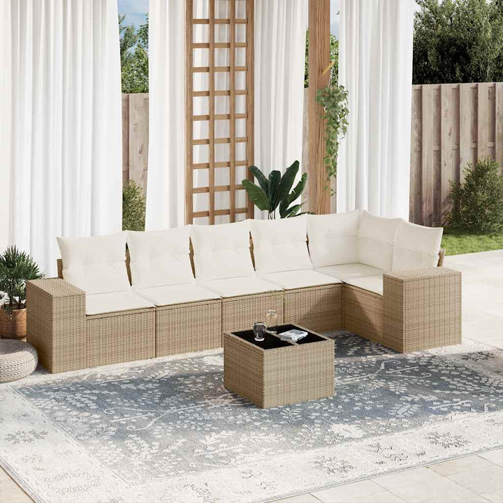 sofasæt til haven 7 dele med hynder polyrattan beige