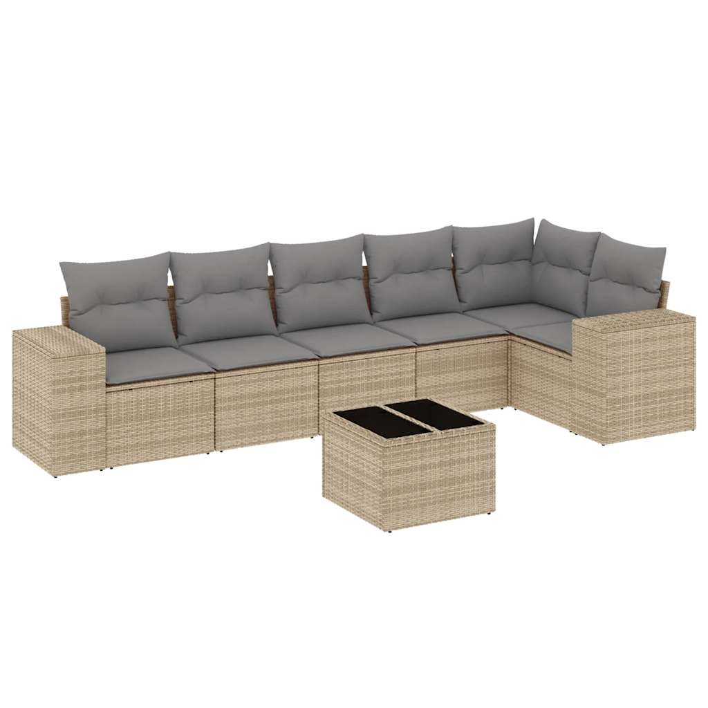 sofasæt til haven 7 dele med hynder polyrattan beige