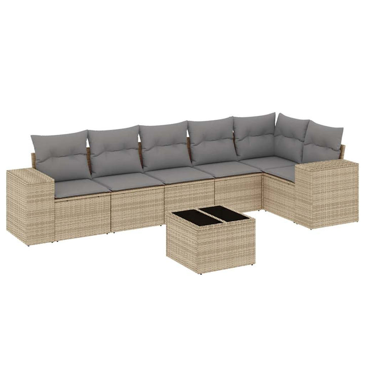 sofasæt til haven 7 dele med hynder polyrattan beige