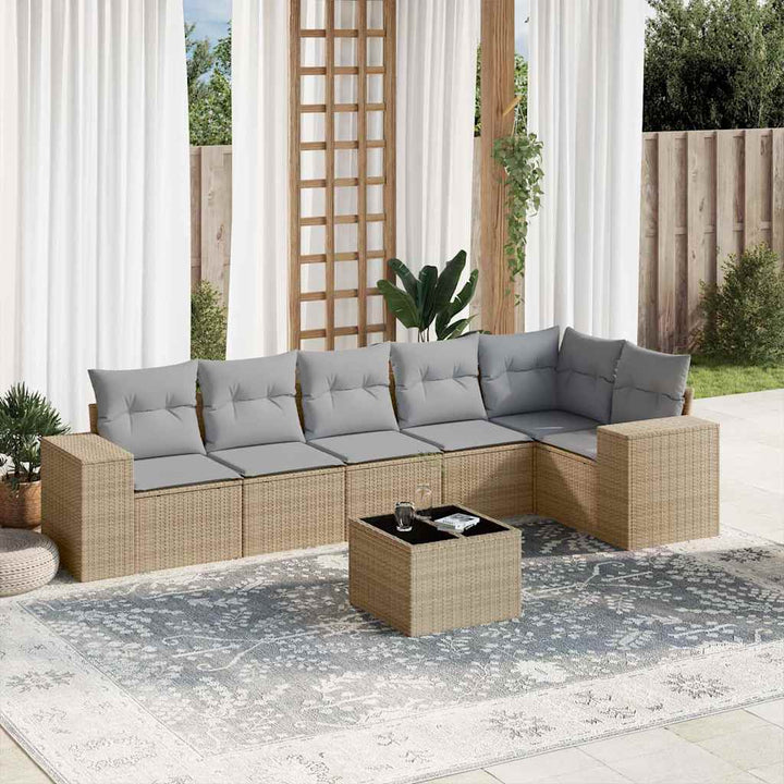 sofasæt til haven 7 dele med hynder polyrattan beige