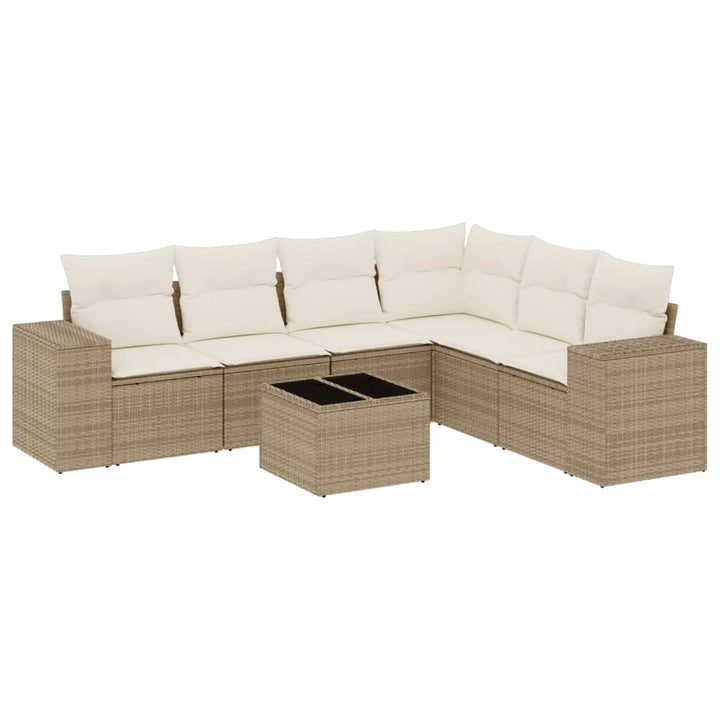 sofasæt til haven 7 dele med hynder polyrattan beige