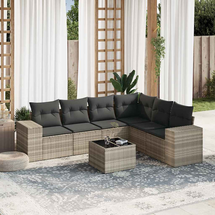 sofasæt til haven 7 dele med hynder polyrattan lysegrå