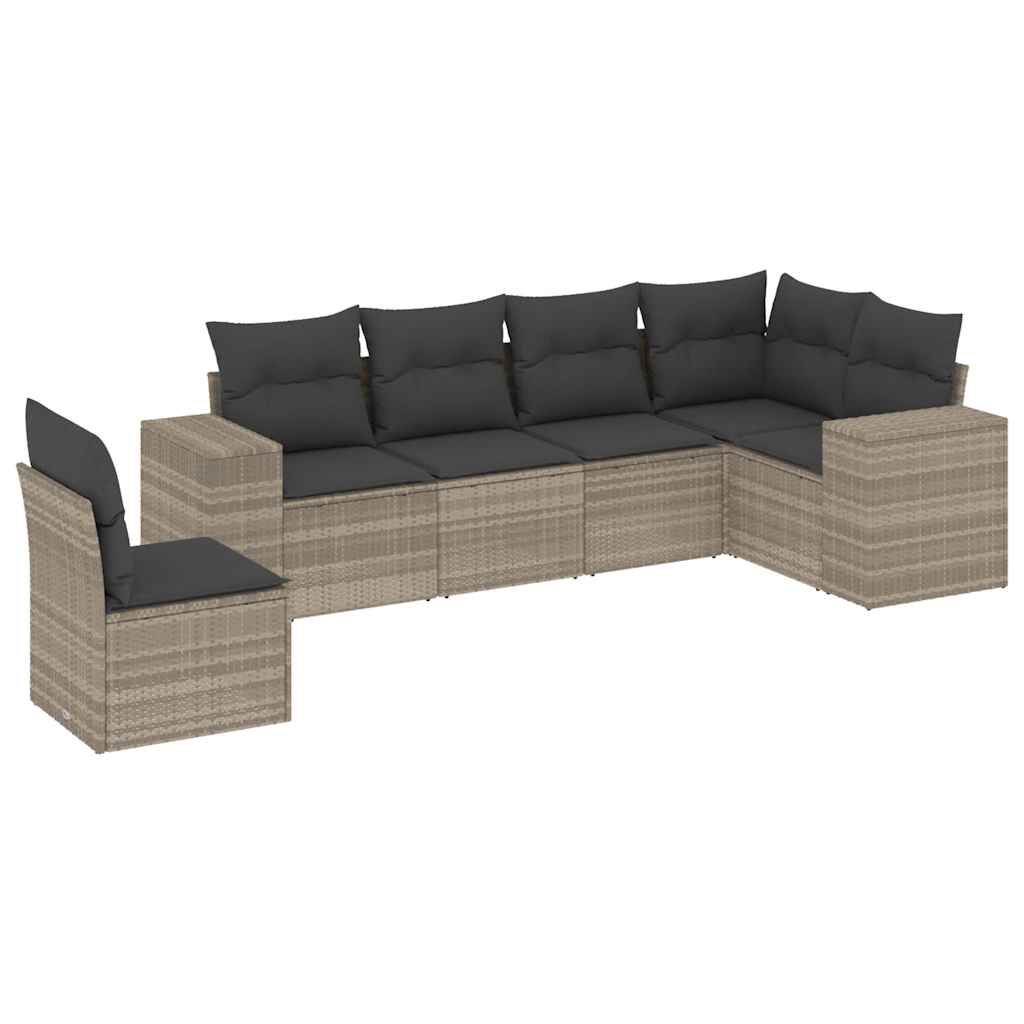 sofasæt til haven 6 dele med hynder polyrattan lysegrå