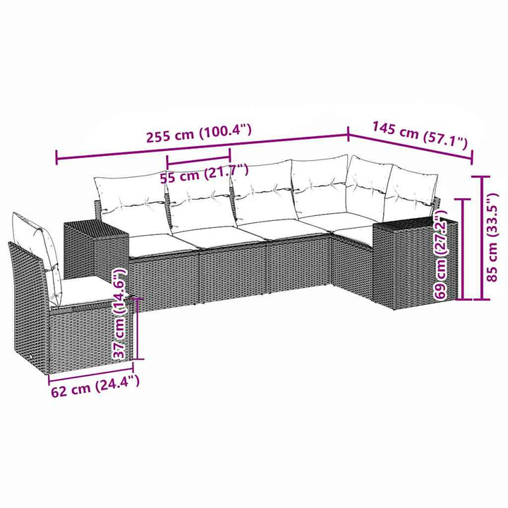 sofasæt til haven 6 dele med hynder polyrattan lysegrå