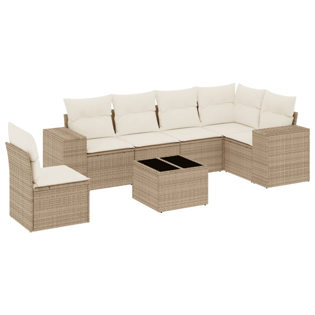 sofasæt til haven 7 dele med hynder polyrattan beige