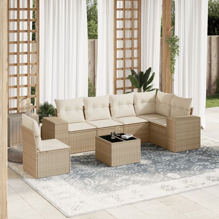 sofasæt til haven 7 dele med hynder polyrattan beige