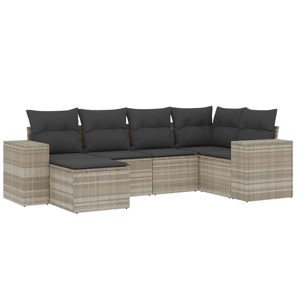 sofasæt til haven 6 dele med hynder polyrattan lysegrå