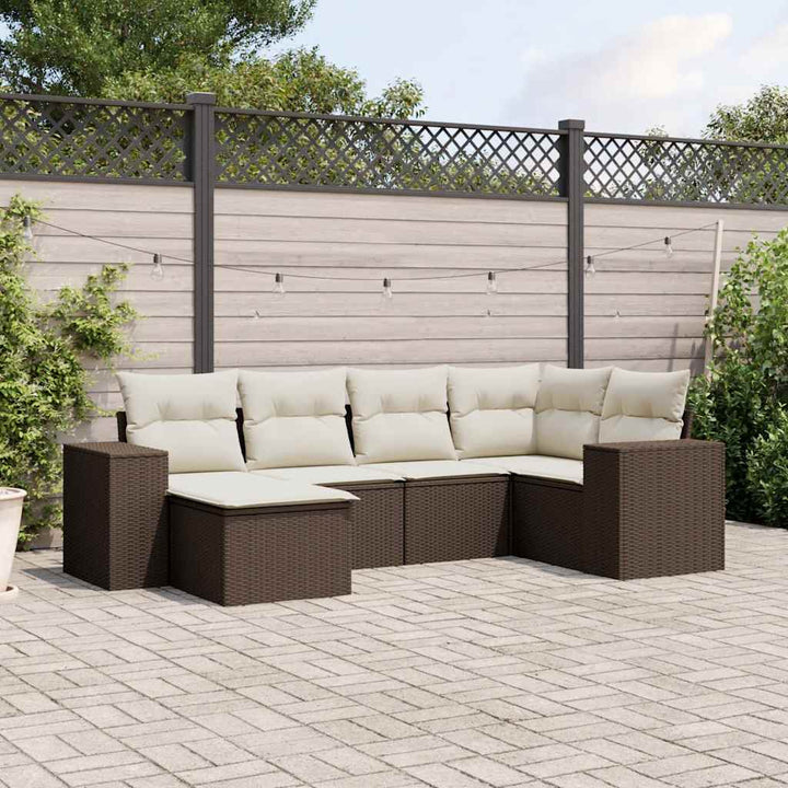 sofasæt til haven 6 dele med hynder polyrattan brun