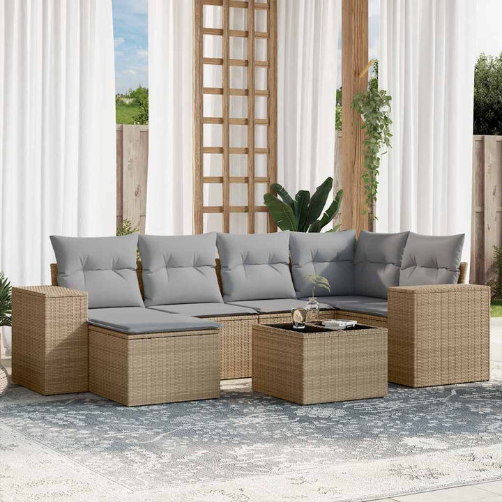 sofasæt til haven 7 dele med hynder polyrattan beige