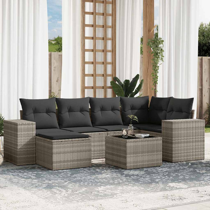 sofasæt til haven 7 dele med hynder polyrattan lysegrå