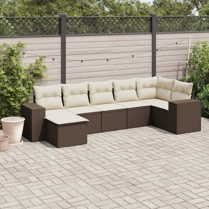 sofasæt til haven 7 dele med hynder polyrattan brun